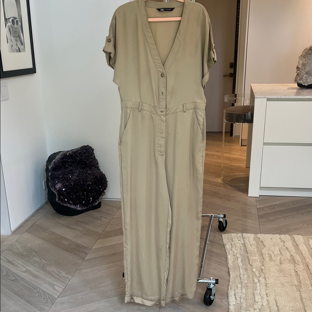 Zara Khaki Jumpsuit with Button Detail